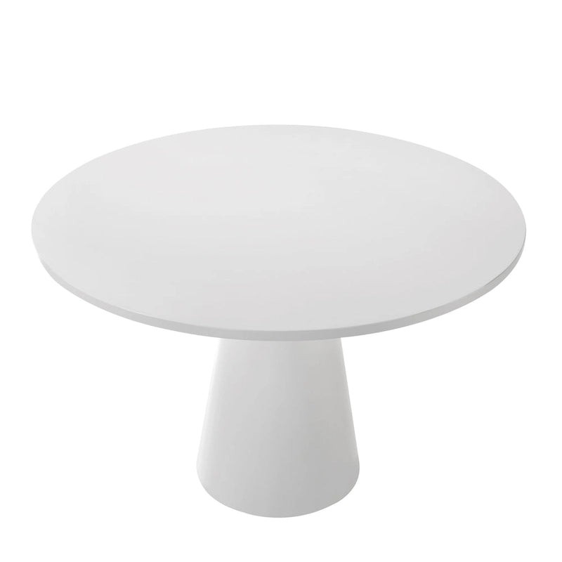 Table à manger ronde à pied central MDF placage chêne piètement en hévéa ébène bois flotté blanc