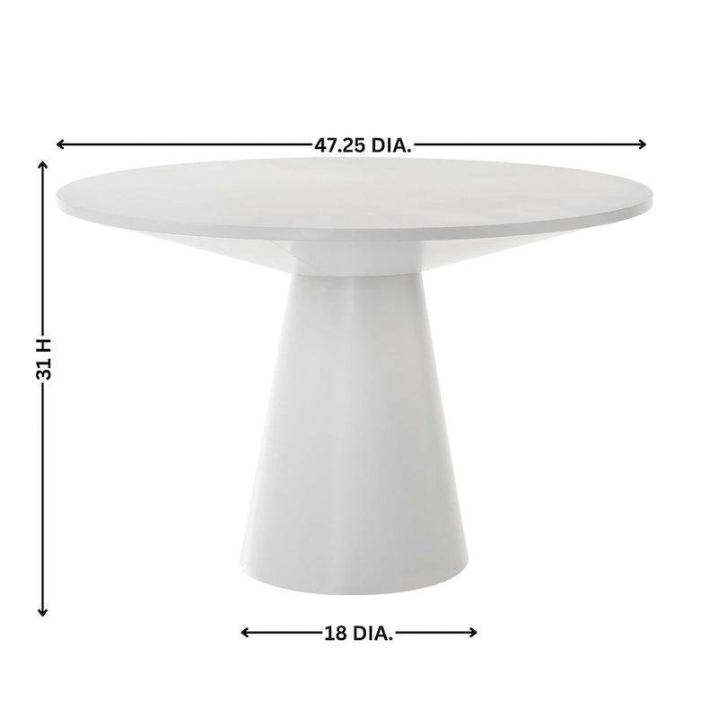 Table à manger ronde à pied central MDF placage chêne piètement en hévéa ébène bois flotté blanc