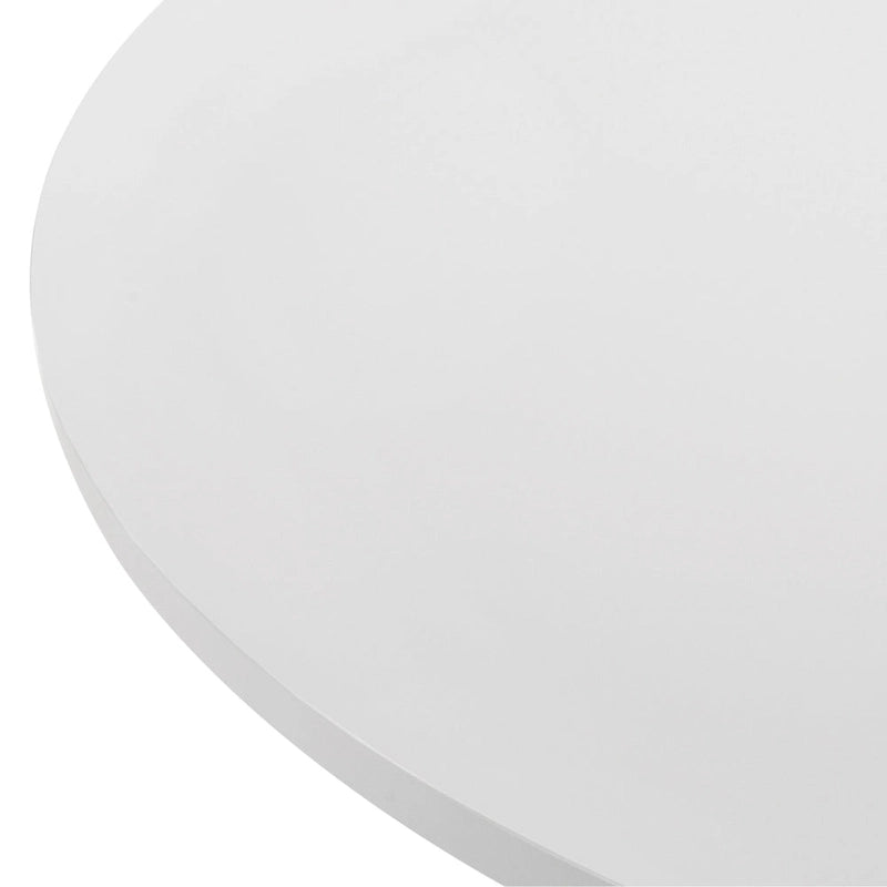 Table à manger ronde à pied central MDF placage chêne piètement en hévéa ébène bois flotté blanc