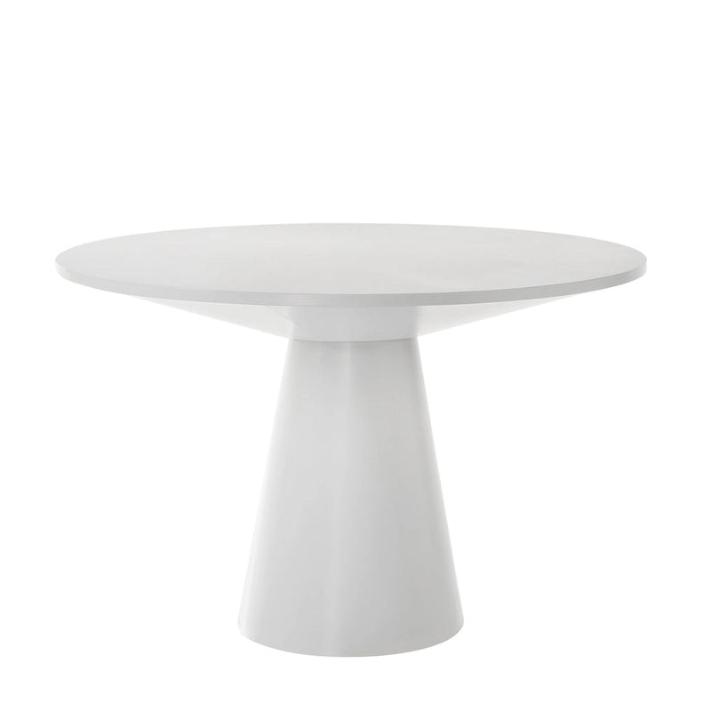 Table à manger ronde à pied central MDF placage chêne piètement en hévéa ébène bois flotté blanc