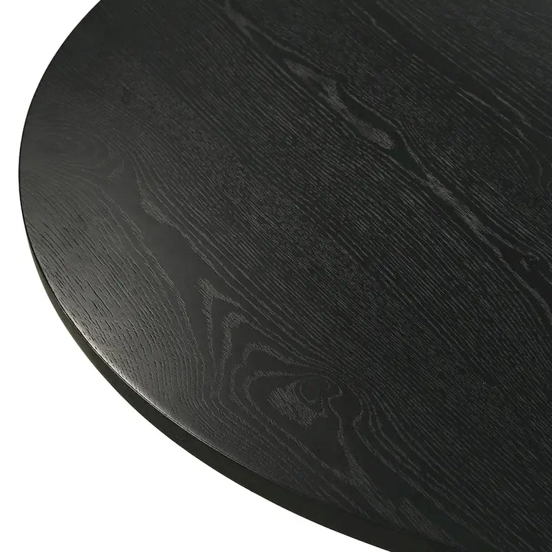 Table à manger ronde à pied central MDF placage chêne piètement en hévéa ébène bois flotté blanc