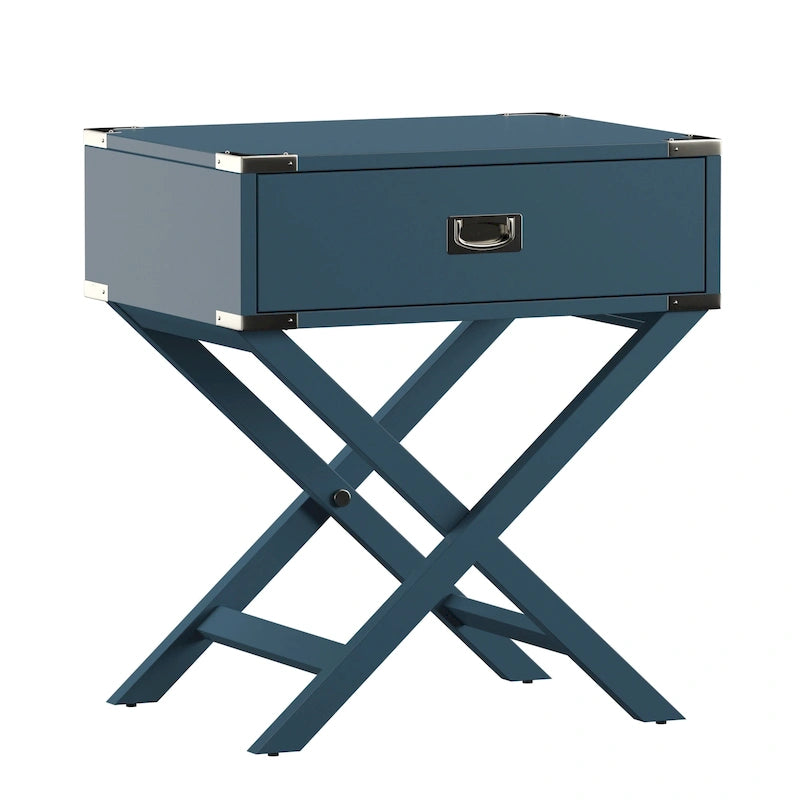 Table d'appoint en bois style campagne X-Base avec tiroir bleue