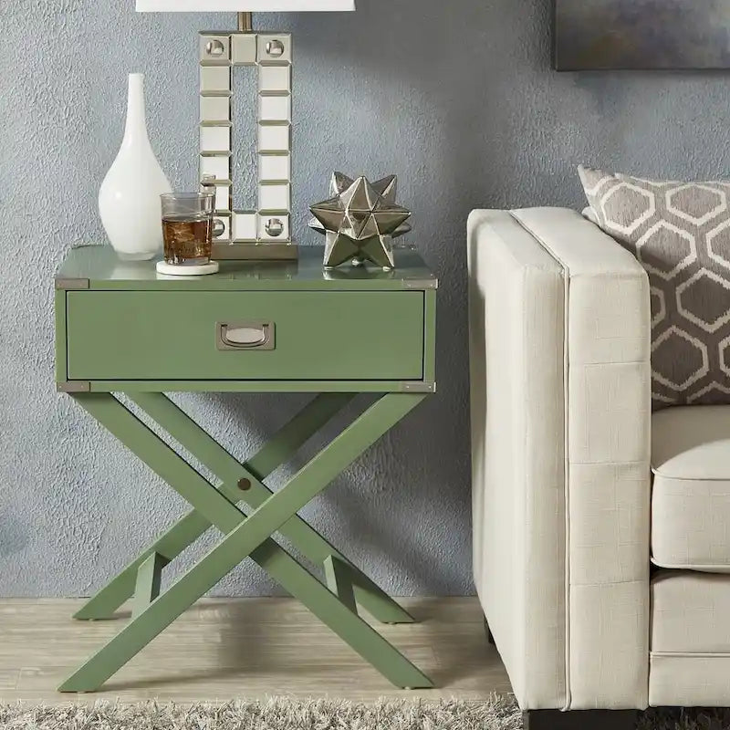 Table d'appoint en bois style campagne X-Base avec tiroir bleue