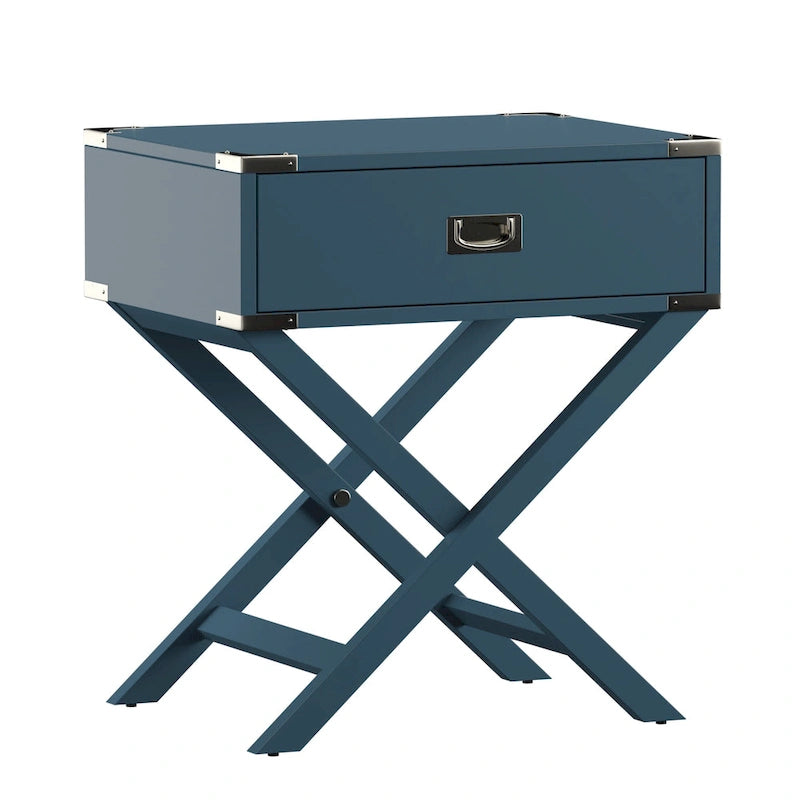 Table d'appoint en bois style campagne X-Base avec tiroir bleue