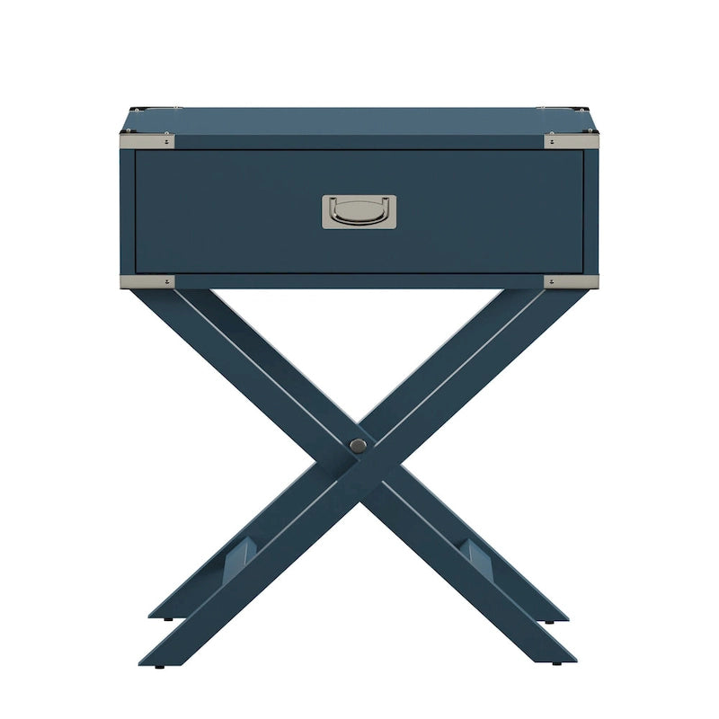 Table d'appoint en bois style campagne X-Base avec tiroir bleue