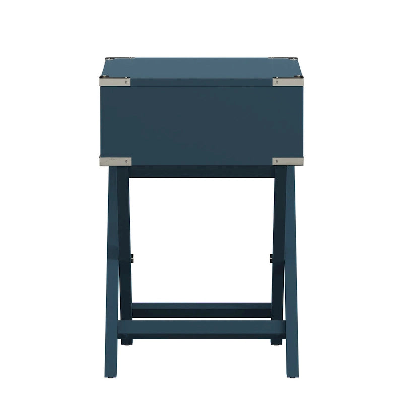 Table d'appoint en bois style campagne X-Base avec tiroir bleue