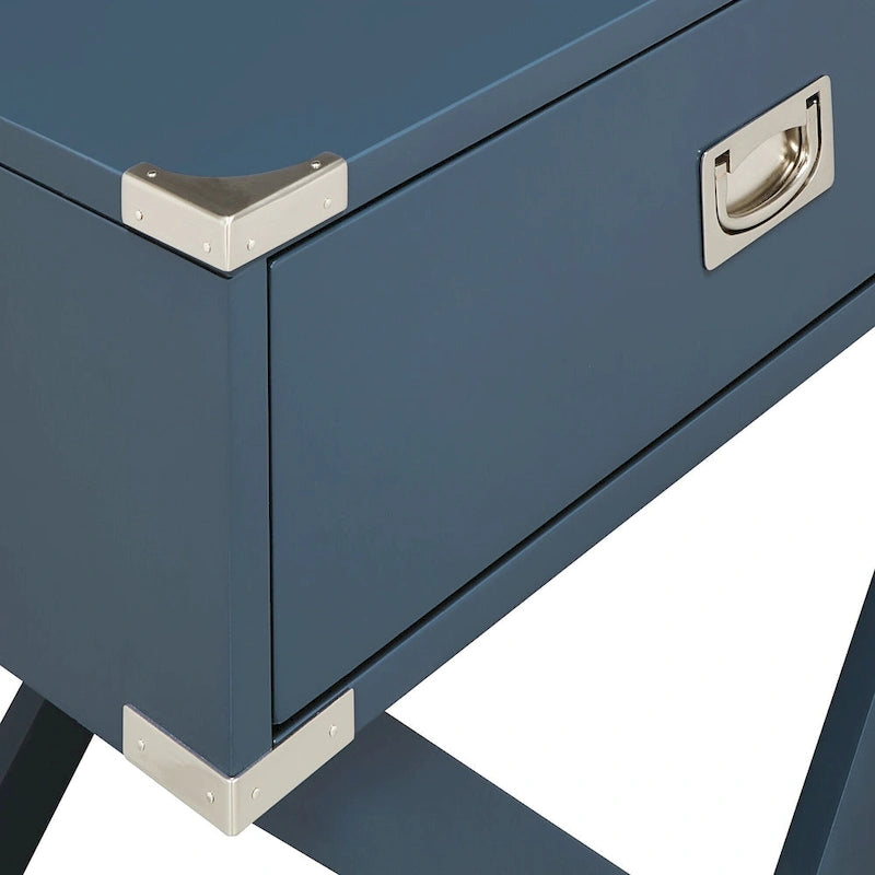 Table d'appoint en bois style campagne X-Base avec tiroir bleue
