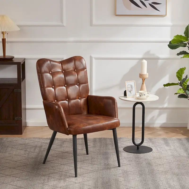 High-Back Button Tufted Wingback Accent Chair with Flared Legs