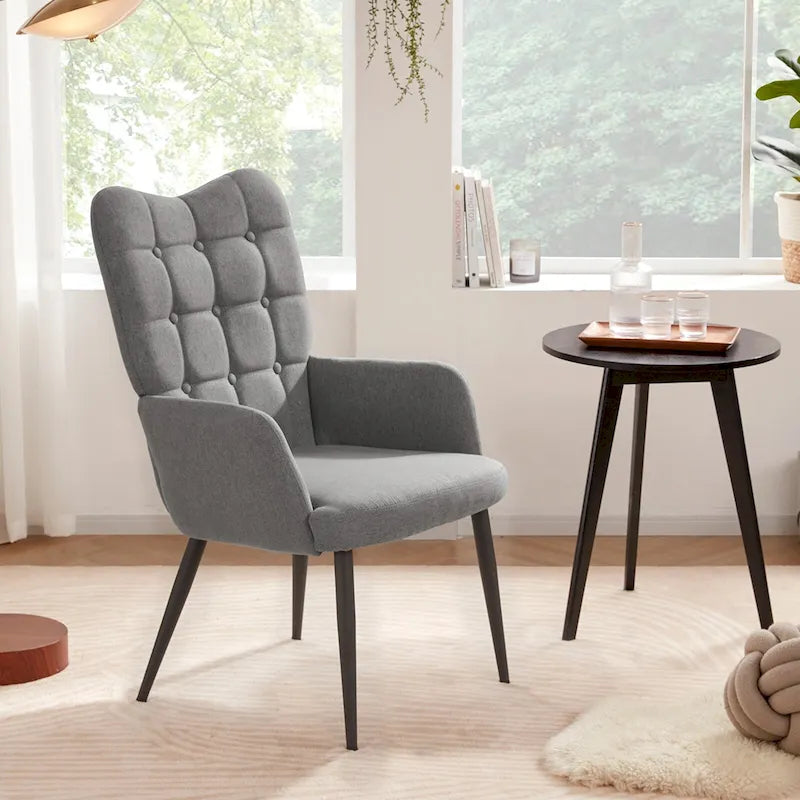 High-Back Button Tufted Wingback Accent Chair with Flared Legs