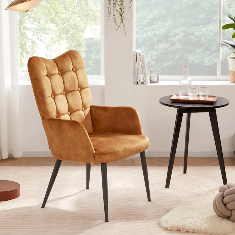 High-Back Button Tufted Wingback Accent Chair with Flared Legs
