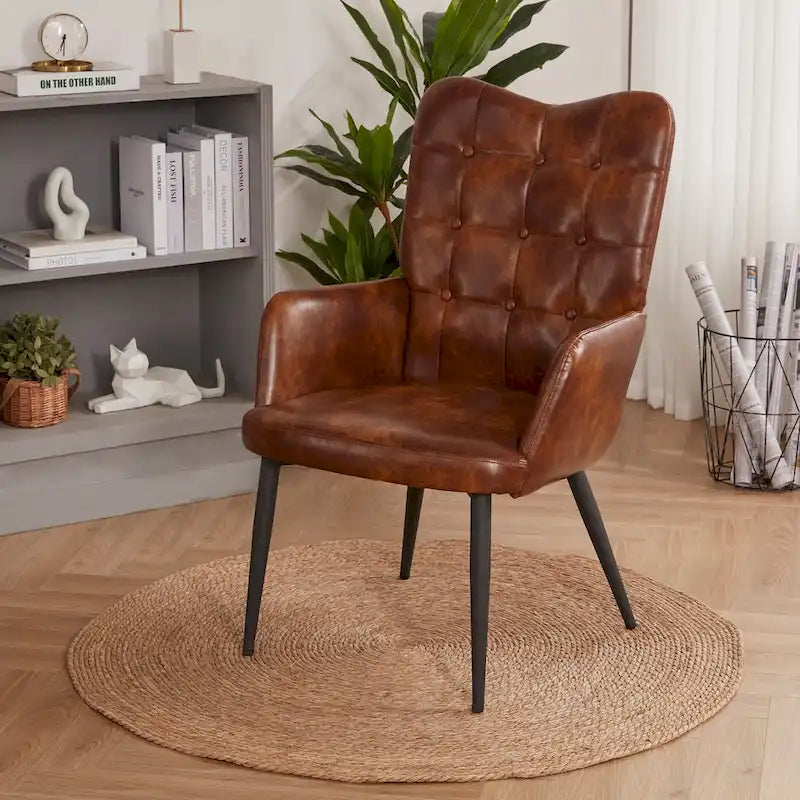 High-Back Button Tufted Wingback Accent Chair with Flared Legs