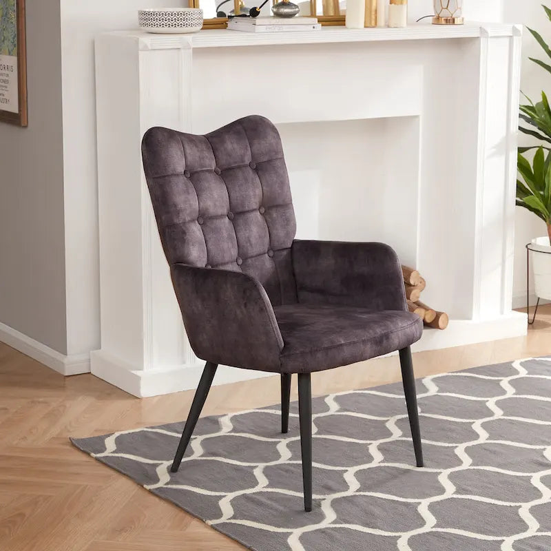 High-Back Button Tufted Wingback Accent Chair with Flared Legs