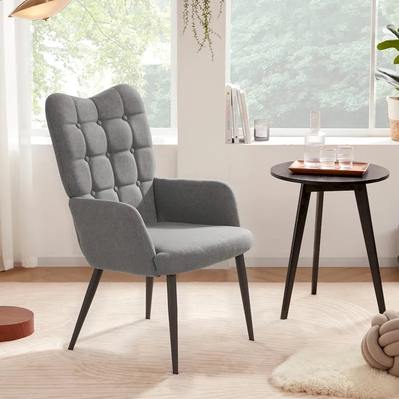 High-Back Button Tufted Wingback Accent Chair with Flared Legs