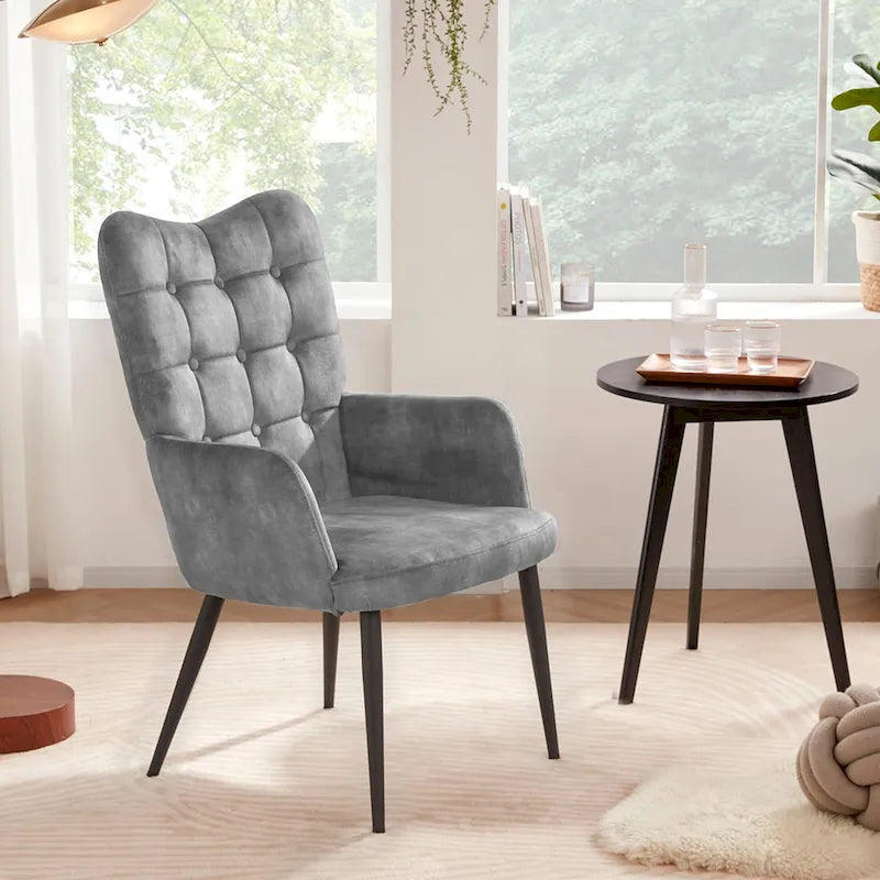 High-Back Button Tufted Wingback Accent Chair with Flared Legs
