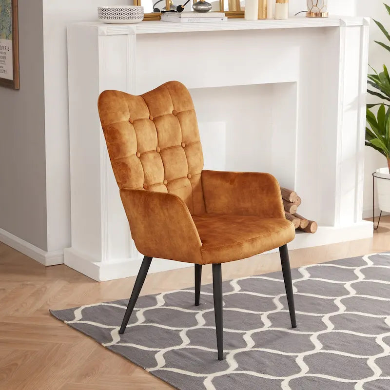 High-Back Button Tufted Wingback Accent Chair with Flared Legs