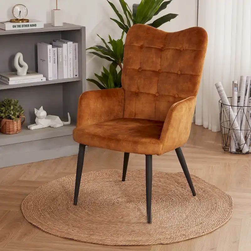 High-Back Button Tufted Wingback Accent Chair with Flared Legs