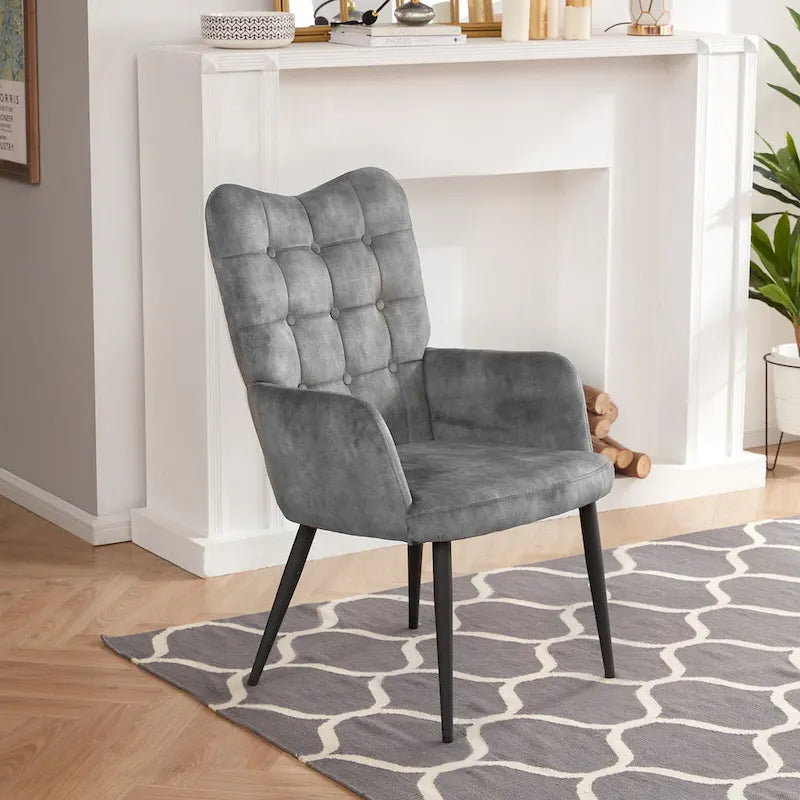 High-Back Button Tufted Wingback Accent Chair with Flared Legs
