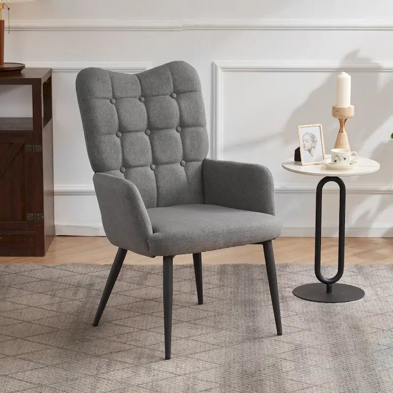 High-Back Button Tufted Wingback Accent Chair with Flared Legs