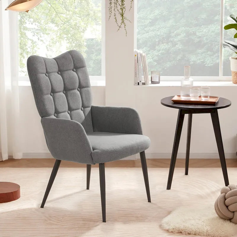 High-Back Button Tufted Wingback Accent Chair with Flared Legs