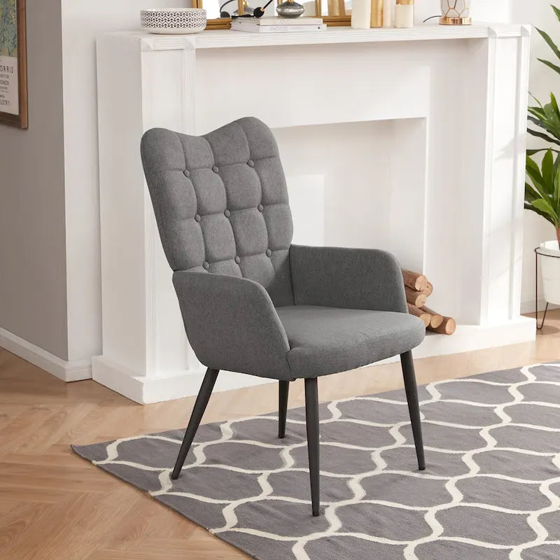 High-Back Button Tufted Wingback Accent Chair with Flared Legs