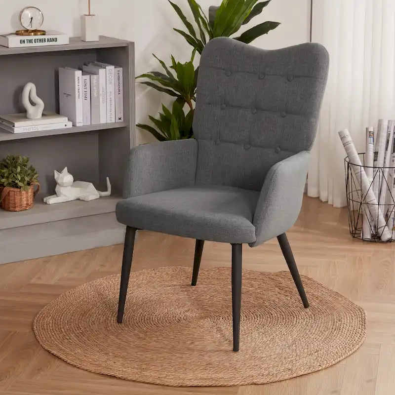 High-Back Button Tufted Wingback Accent Chair with Flared Legs