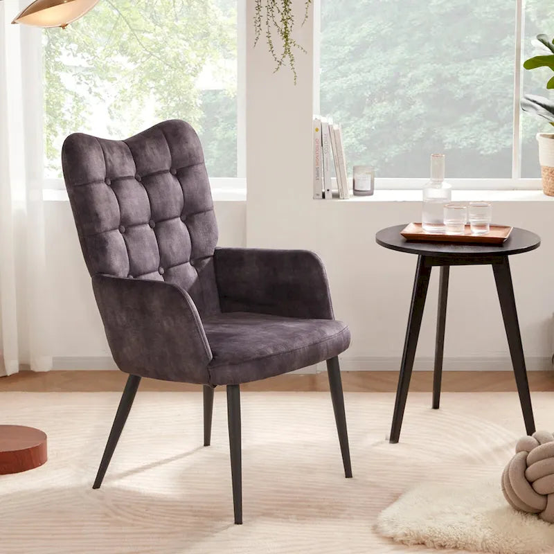 High-Back Button Tufted Wingback Accent Chair with Flared Legs
