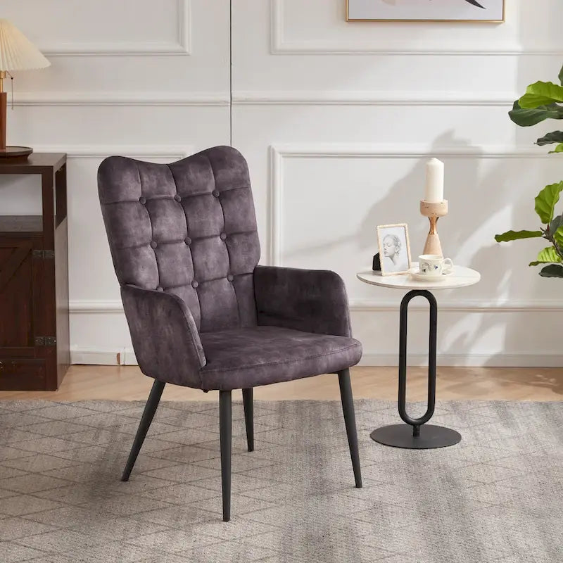 High-Back Button Tufted Wingback Accent Chair with Flared Legs