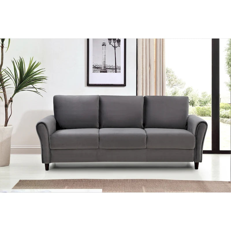 Classic Fabric Upholstered 3-Seater Sofa with Rounded Arms Grey Blue Pink Cream