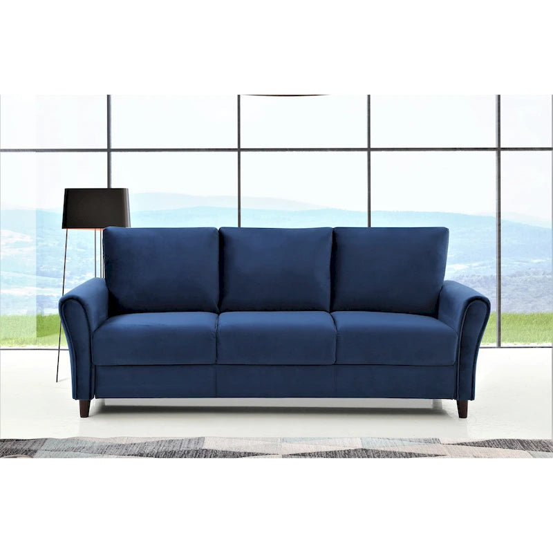 Classic Fabric Upholstered 3-Seater Sofa with Rounded Arms Grey Blue Pink Cream
