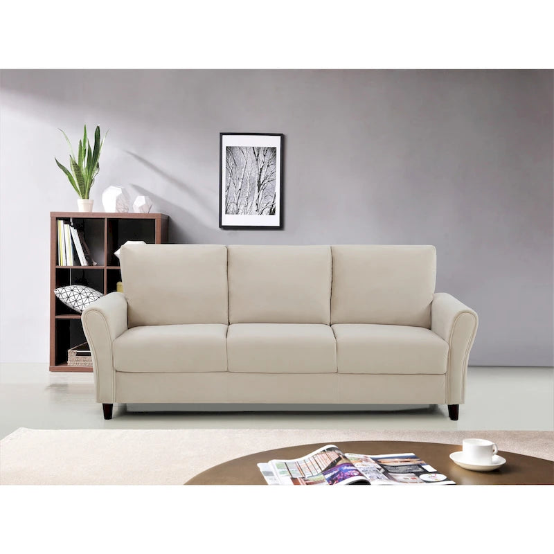 Classic Fabric Upholstered 3-Seater Sofa with Rounded Arms Grey Blue Pink Cream