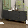 Meuble de rangement noir de style Mid-Century avec pieds dorés, 3 tiroirs et 2 portes