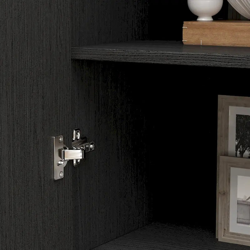 Meuble de rangement noir de style Mid-Century avec pieds dorés, 3 tiroirs et 2 portes