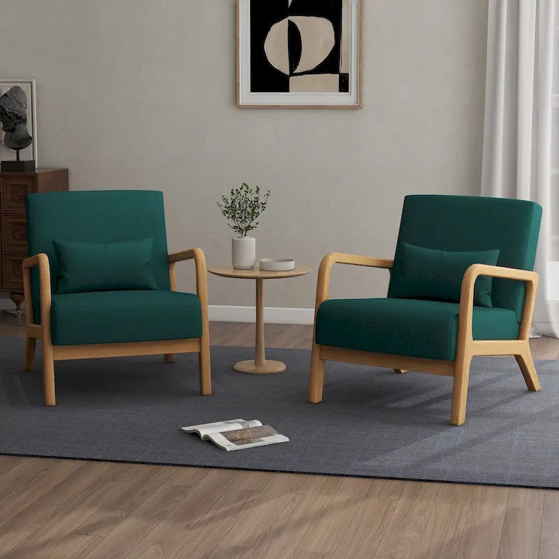 Fauteuil d'appoint rembourré de style Mid-Century Modern avec structure en bois et coussin lombaire