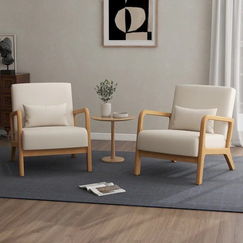 Mid-Century Modern Upholstered Accent Armchair with Wood Frame and Lumbar Pillow