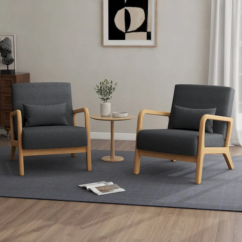 Mid-Century Modern Upholstered Accent Armchair with Wood Frame and Lumbar Pillow