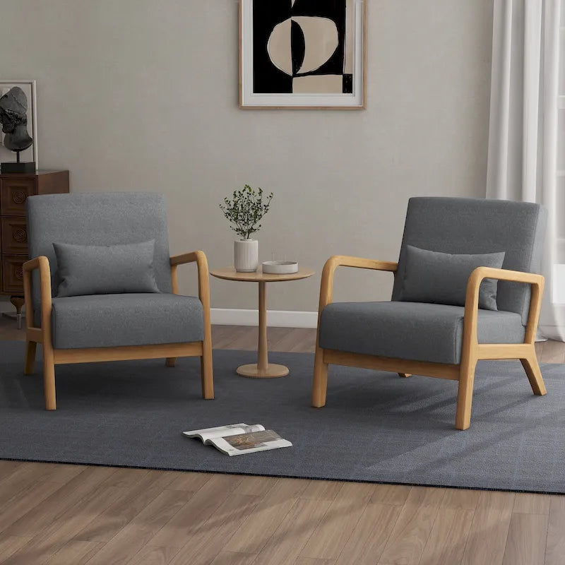 Mid-Century Modern Upholstered Accent Armchair with Wood Frame and Lumbar Pillow