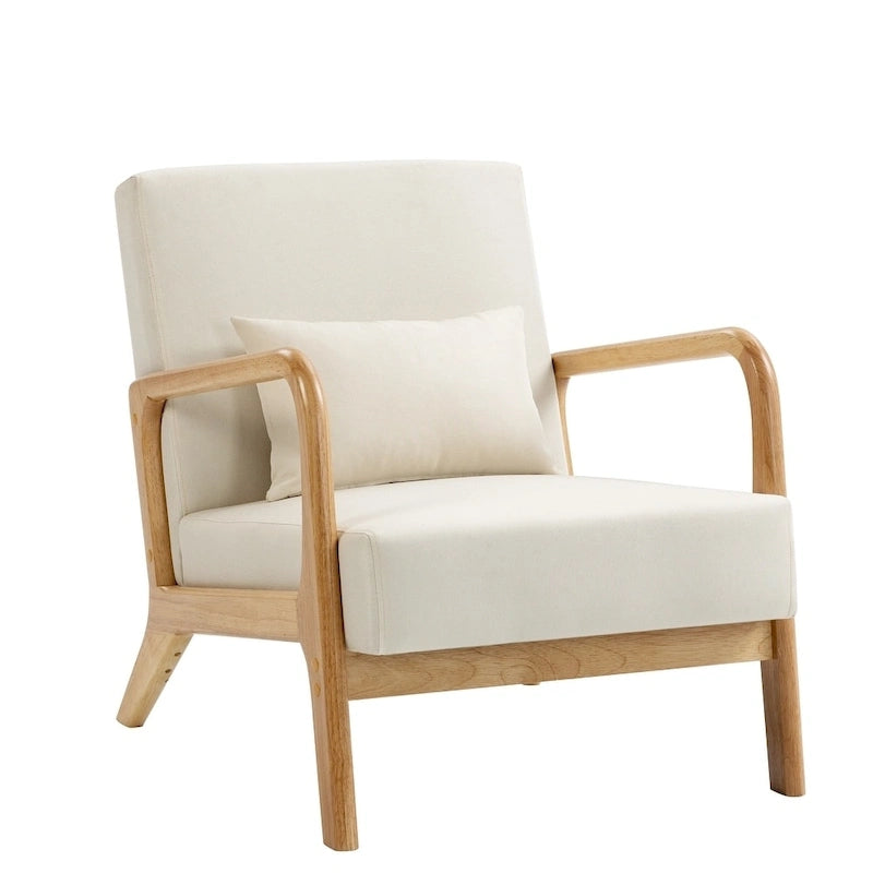 Mid-Century Modern Upholstered Accent Armchair with Wood Frame and Lumbar Pillow