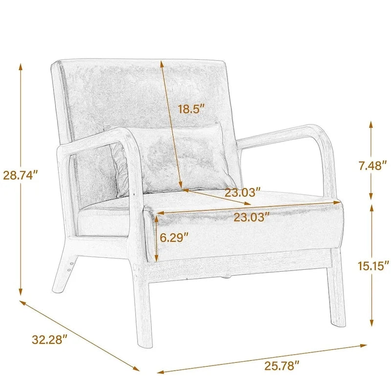 Mid-Century Modern Upholstered Accent Armchair with Wood Frame and Lumbar Pillow