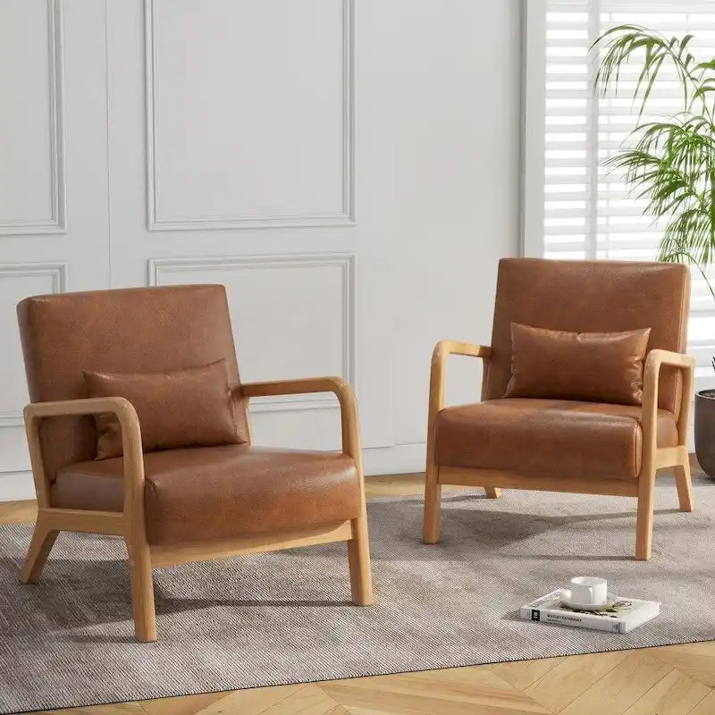 Fauteuil d'appoint rembourré de style Mid-Century Modern avec structure en bois et coussin lombaire