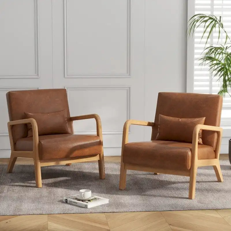 Fauteuil d'appoint rembourré de style Mid-Century Modern avec structure en bois et coussin lombaire