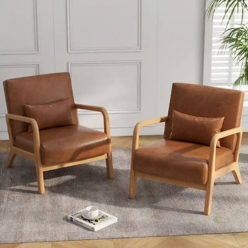 Fauteuil d'appoint rembourré de style Mid-Century Modern avec structure en bois et coussin lombaire