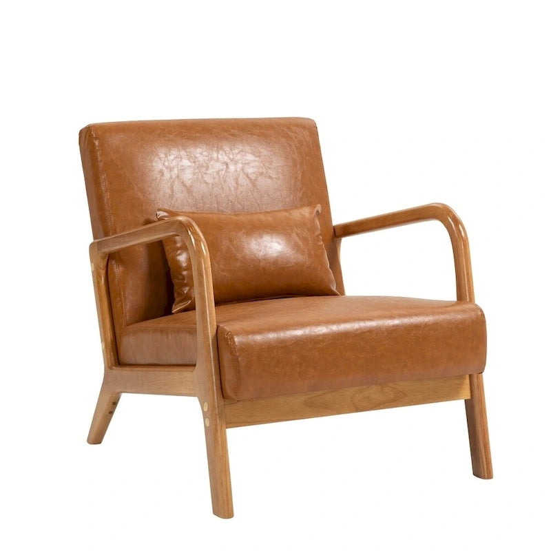 Fauteuil d'appoint rembourré de style Mid-Century Modern avec structure en bois et coussin lombaire