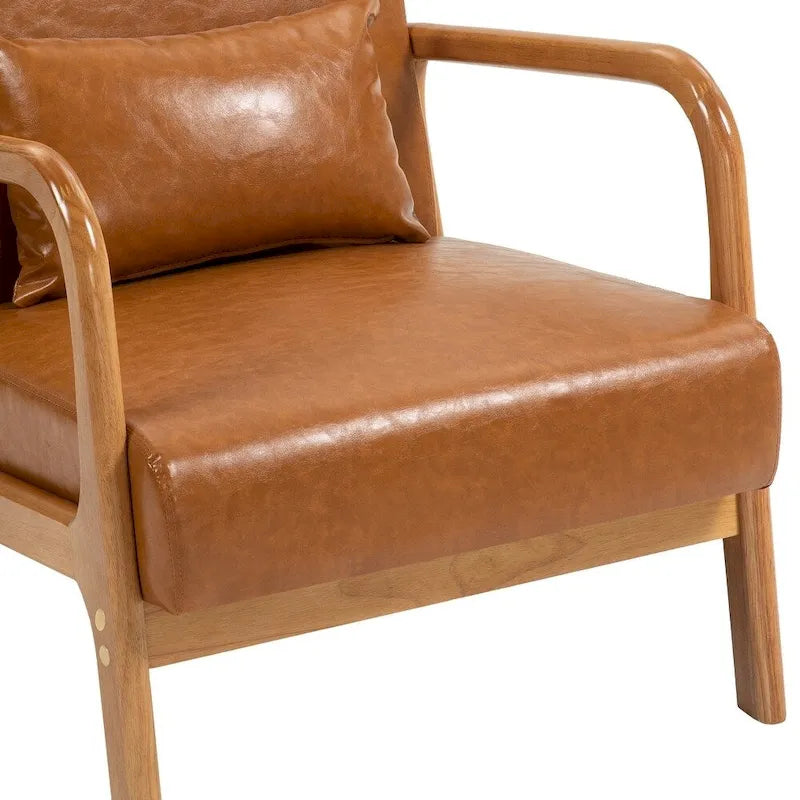 Fauteuil d'appoint rembourré de style Mid-Century Modern avec structure en bois et coussin lombaire