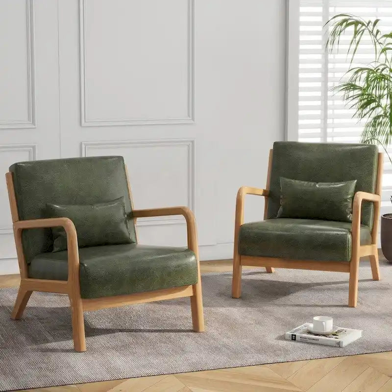 Fauteuil d'appoint rembourré de style Mid-Century Modern avec structure en bois et coussin lombaire