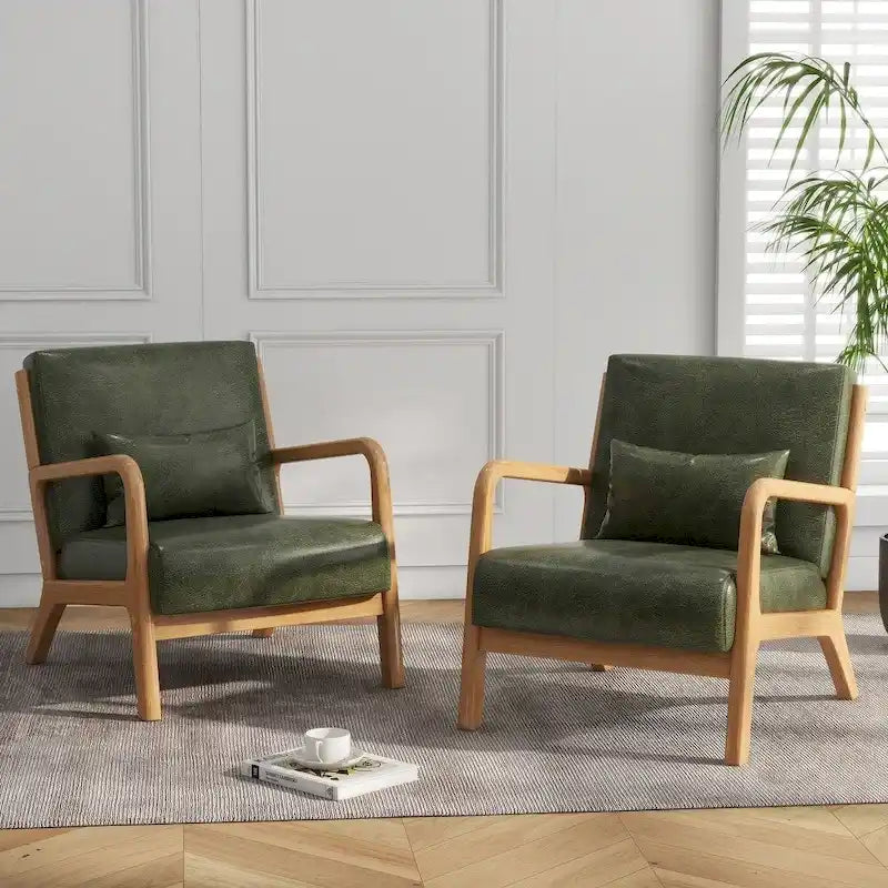 Fauteuil d'appoint rembourré de style Mid-Century Modern avec structure en bois et coussin lombaire