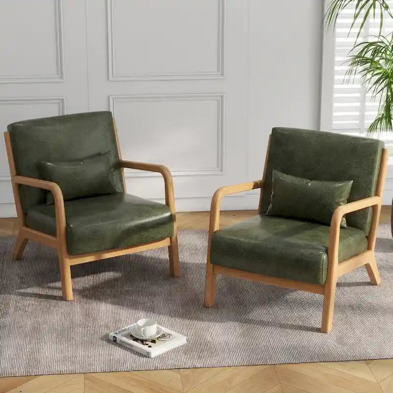 Fauteuil d'appoint rembourré de style Mid-Century Modern avec structure en bois et coussin lombaire
