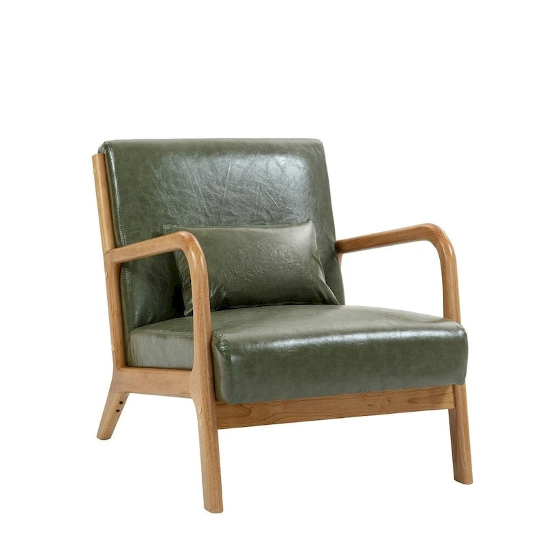 Fauteuil d'appoint rembourré de style Mid-Century Modern avec structure en bois et coussin lombaire