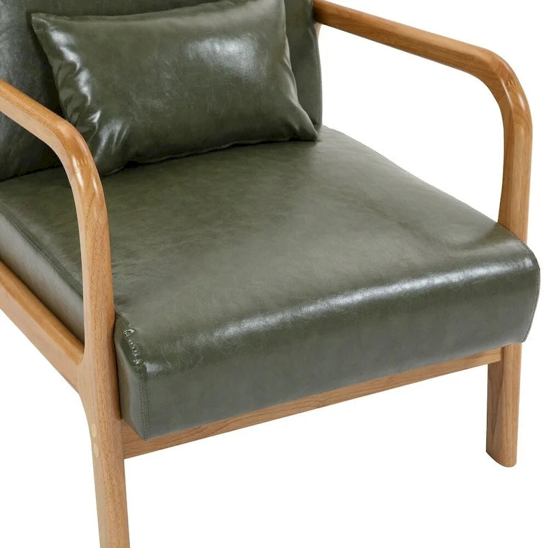 Fauteuil d'appoint rembourré de style Mid-Century Modern avec structure en bois et coussin lombaire