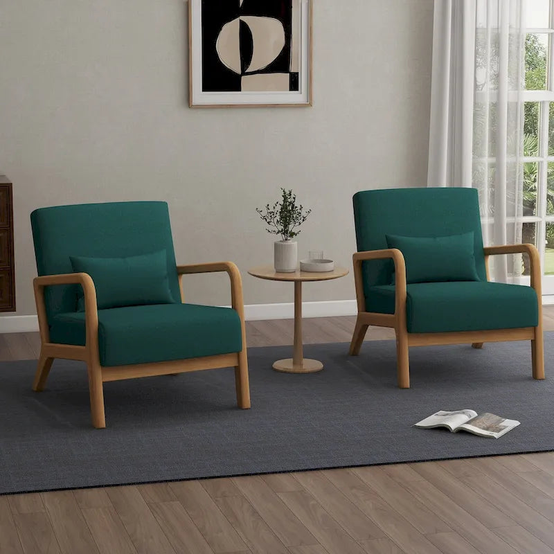 Fauteuil d'appoint rembourré de style Mid-Century Modern avec structure en bois et coussin lombaire