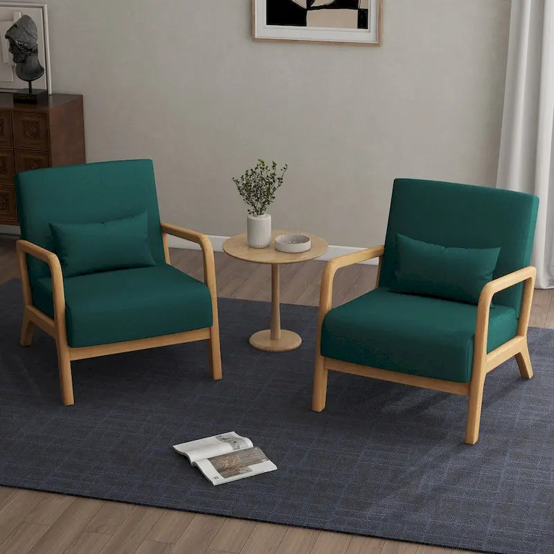 Fauteuil d'appoint rembourré de style Mid-Century Modern avec structure en bois et coussin lombaire